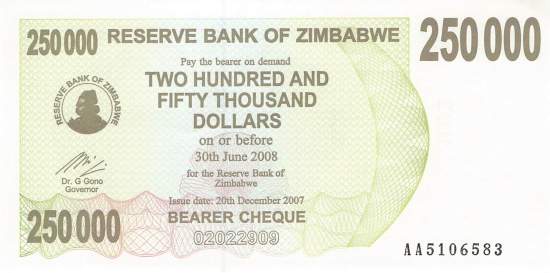250000 Dollars Zimbabwe p.50 2007